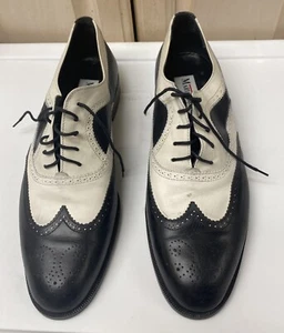 MARIO BRUNI MEN SHOES BLACK WHITE LEATHER CAP-TOE OXFORD SIZE 10 ½ MADE IN ITALY - Picture 1 of 14