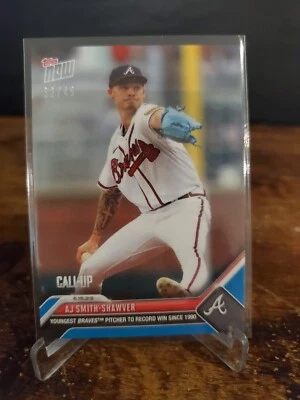 2023 MLB Topps Now AJ Smith-Shawver Call-Up BLUE PARALLEL 32/49 SSP Braves #444 - Image 1 of 2