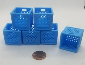Dollhouse Miniature BLUE Milk Crate / Record Crate -- 1:12 Scale -- Set of 6 - Picture 1 of 3
