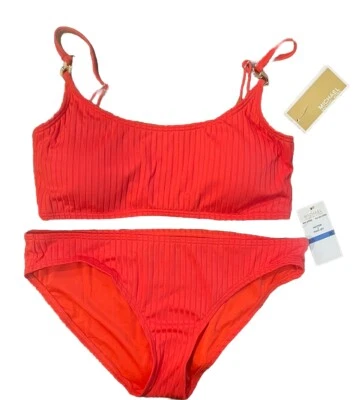 Michael Kors Top & Bikini Bottom 2PC Swim Set Sea Coral  SZ XL NWT - Image 1 of 4