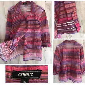 Blusa túnica de tul arrugado manga larga con botones transparentes Elementz XL - Imagen 1 de 13