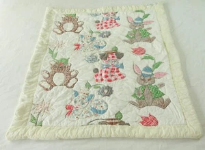 Vintage MCM 50s 60s Baby Quilt Animals Nursery Kitschy Retro 38x44 Cat FLAWS - Picture 1 of 17