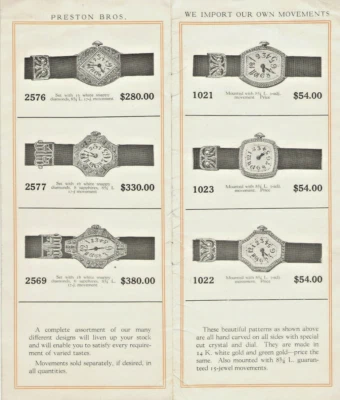 VINTAGE 1920s DIAMOND & GOLD LADIES WRIST WATCH CATALOG! 15 JEWEL! PRICES! PICS! - image 1 of 4
