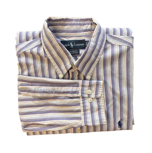 Ralph Lauren Herren Custom Fit Hemd mit Knopfleiste L 16 32/33 100% Baumwolle Streifen - Bild 1 von 11