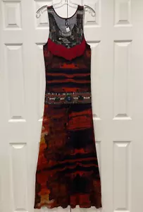 Maxi Vestido Desigual Para Mujer Grande Rojo Negro Corbata Cintura Flecos Sin Mangas Largo Boho - Imagen 1 de 16