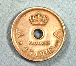 1929 NORWAY 25 ORE - ESTIMATED XF+ CONDITION - FREE U.S / $12.50 WORLD SHIPPING - Picture 1 of 2