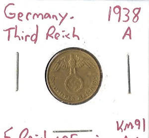 Moneda Alemania (Tercer Reich) 5 Reichspfennig 1938 A KM91 - Imagen 1 de 3