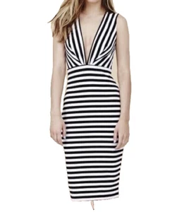 Bec & Bridge Dress Size 8 Black White Striped Seven Wonders Stretch Pencil Women - Picture 1 of 4