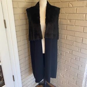 Chico's Long Line Open Front Black fur Cardigan Sweater Size 2 Large L - Picture 1 of 8