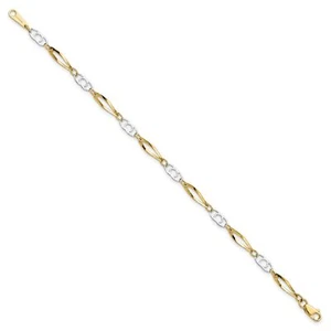 10k Two-Tone Gold 3mm Polished Fancy Link Chain Bracelet - Picture 1 of 5