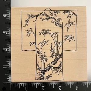 JudiKins Asian Japanese Bamboo Tree Crane Kimono 2144I Rubber Stamp - Picture 1 of 3