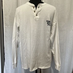 Vintage Tommy Hilfiger Men’s Shirt Medium White Henley Tommy Blue Jeans 3 Button - Picture 1 of 7