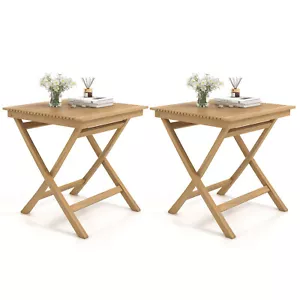 2PCS Patio Bistro Table w/ Slatted Tabletop Sturdy Wood Frame & Thickened Top - Picture 1 of 10