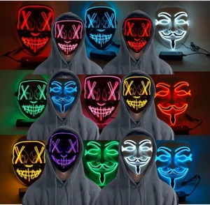 3 Modes LED Mask Neon Stitches Costume Halloween Purge Cosplay Light Up Wire - Picture 1 of 27