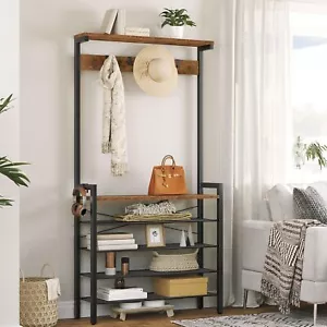 HOOBRO Hall Tree Entryway Coat Rack Storage Shelves 5 Tier Shoes Rack Organizer - Picture 1 of 11