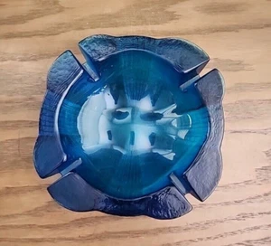 Vintage Blenko Art Glass Joel Myers #681 Heavy Blue Glass Ashtray - Picture 1 of 4