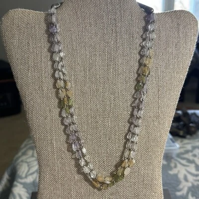 Vintage Necklace Sterling Silver Southwest Quartz Agate Stone Green Purple 20” - Image 1 of 4