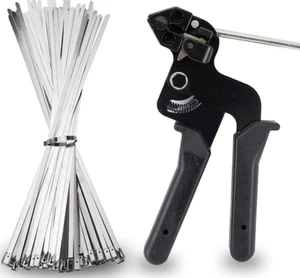 Cable Tie Tool Gun +200pcs Stainless Steel Cable Ties Fastening Cutting Tie Tool - Picture 1 of 15