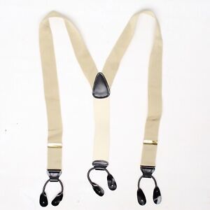 Trafalgar Mens Braces Suspenders Solid Beige Woven Nylon Leather Button Tabs