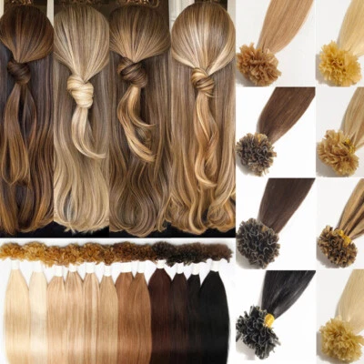Pre Bonded Nail U Tip 100% Remy Human Hair Extensions Keratin 1g Thick Balayage - Image 1 of 4