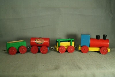  Vintage Small Wooden wood toy railroad Train set Esso tanker cars - Image 1 of 2