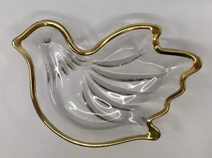 Lenox Cut Glass Dove Bird Trinket Candy Nut Soap Dish Sm Tray Gold Trim Ex Cond - Picture 1 of 7