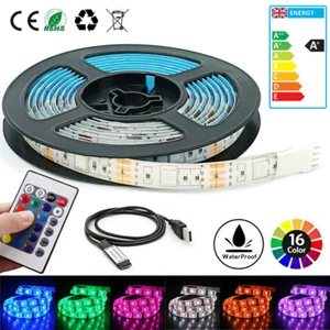 LED Strip Lights USB RGB 5V 0.5m 1m 2m 3m 5m waterproof tap remote TV Backlight - Picture 1 of 14