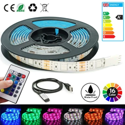 LED Strip Lights USB RGB 5V 0.5m 1m 2m 3m 5m waterproof tap remote TV Backlight - Image 1 of 4