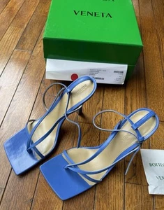 NEW Bottega Veneta Stretch Heels Shoes Blue leather sandals 608835 Sz 38.5 8.5 - Foto 1 di 12