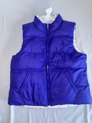 Chaleco acolchado de plumas reversible grande juvenil Polo Ralph Lauren púrpura y blanco Foto 1 de 4
