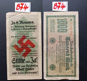 A874 = One Germany banknote 1000 mark 1922, devalued by a political overprint - Picture 1 of 3