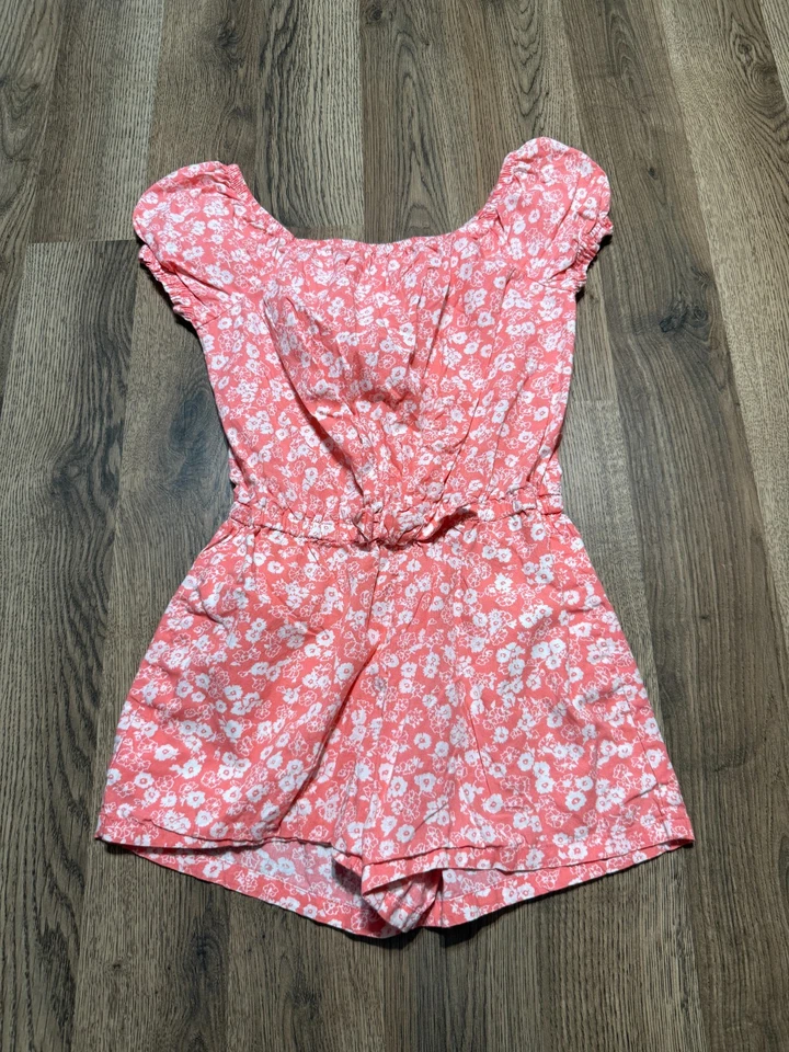 Gap Kids Romper Youth Girls Size 8 Pink White, Floral, Short Sleeve, Shorts - Image 1 of 4