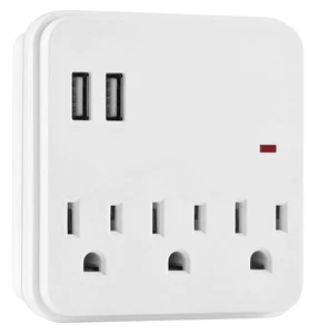Wall Tap Surge Protector Adapter 3 Electrical Outlet ~ 2 USB Charging Ports - Picture 1 of 6