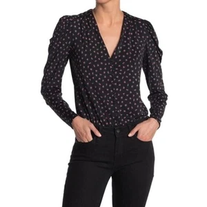 AFRM Women's Rexy Button Front Bodysuit in Noir Pink Blossom Xlarge MSRP $78 - Picture 1 of 5