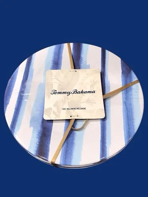 New TOMMY BAHAMA MELAMINE Salad Dinner Plate 8.5 Blue Sky White Stripes Set Of 4 - Image 1 of 3