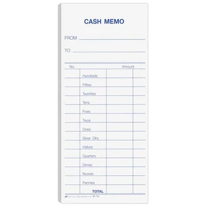 Cash Memo - 2.75 W X 6.25 H - Pack of 1000 - Padded Form - Printed in Blue In... - Bild 1 von 1