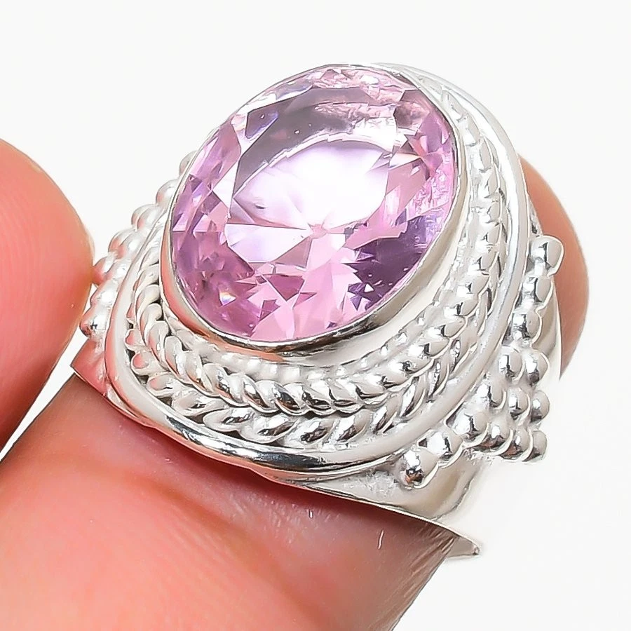 Pink Kunzite Gemstone Handmade 925 Sterling Silver All Size Ring For Gift - Image 1 of 1