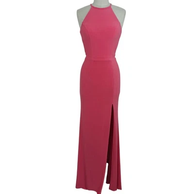 Sherri Hill 32340 Gown Dress Size 4 Coral Stretch Halter Train Slit Prom Wedding - Image 1 of 4