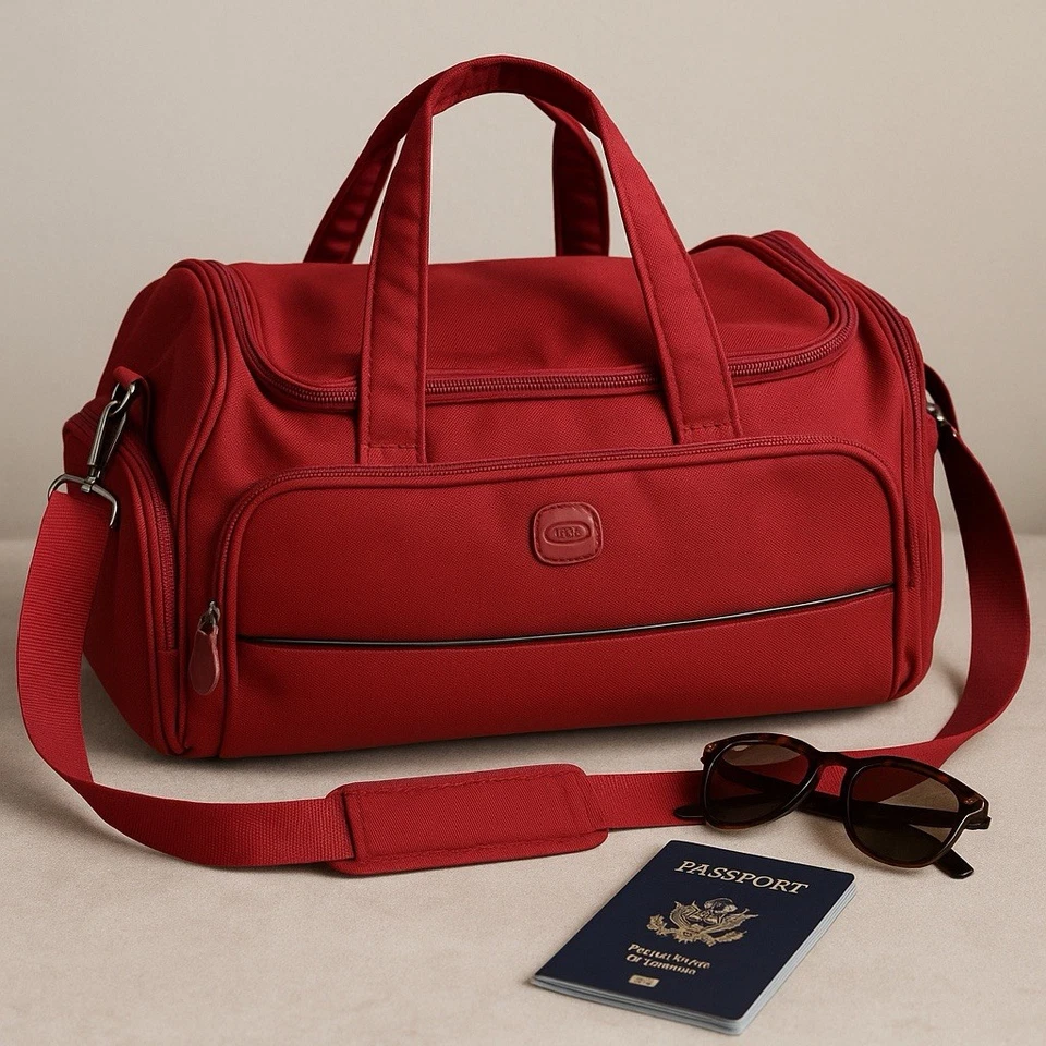 Bolso de Lona Brics Rojo Viaje Llevar de Lona Fin de Semana Hombres Mujeres Gimnasio  Foto 1 de 4