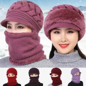 Set copri viso donna bavaglino berretto sci sciarpa invernale più caldo maglia - Foto 1 di 14