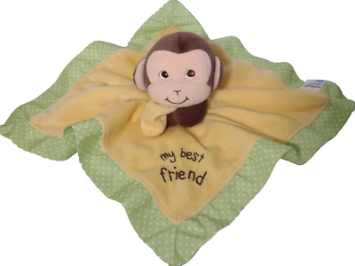 Garanimals Monkey Security Blanket my best friend Green Dot Yellow Satin Brown - Image 1 of 4