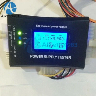 Power Supply Tester 20 24 Pin Sata LCD PSU HD ATX BTX Voltage Test Source - Image 1 of 4