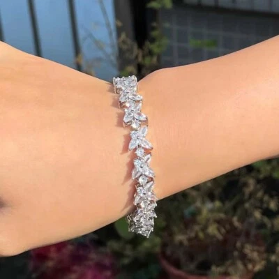 Lab Created Diamond 14K White Gold Plated Leaf Shaped Tennis Bracelets - Image 1 of 4