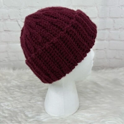 Nuevo gorro de invierno tejido con cable trenzado borgoña unisex hecho a mano - mediano-grande Foto 1 de 4