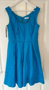 Calvin Klein Blue Cotton Lined Flare Skater Summer Party Dress Uk Size 10 - Picture 1 of 2