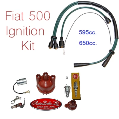 CLASSIC FIAT 500 126 IGNITION CONDENSER POINTS ROTOR DISTRIBUTOR CAP SPARK LEADS - Image 1 of 2