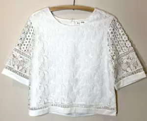 Say What Bluse Top Damen Junior Medium weiß Spitze transparent Cutwork kastig - Bild 1 von 5