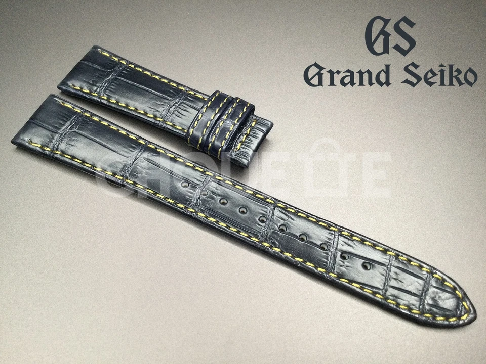 Grand Seiko SBGY017 19 毫米深蓝色鳄鱼皮表带黄色缝线 — 第 1/4 张图片