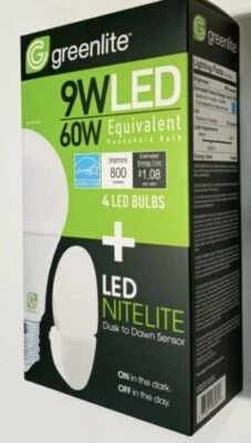 Selling ALL 3 Packs L.E.D. Light Bulbs 4-9w 8 + Nitelite Greenlite A19 60w  - Image 1 of 4