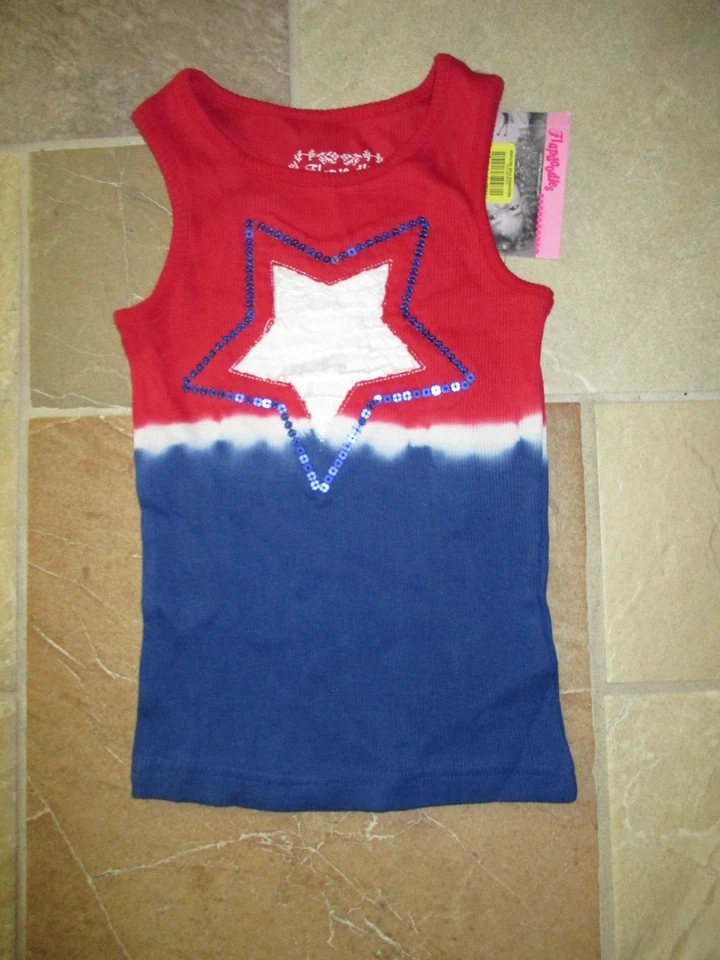 全新带标签 女孩,5,Flapdoodles 领带染料 7 月 4 日 红色/白色/蓝色星星背心!! — 第 1/1 张图片